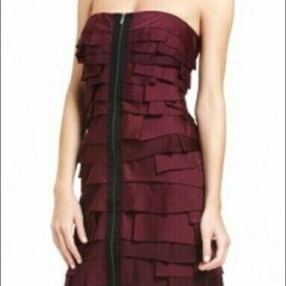BCBG Max Azria NWT Brandie Ruffle Bodycon Dress Burgundy Formal Size 6 - Picture 1 of 7